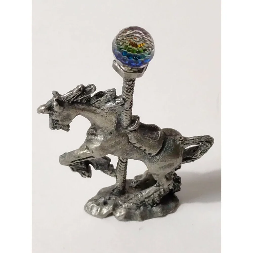 Carousel Horse Pewter Miniature With Faceted Glass Bead